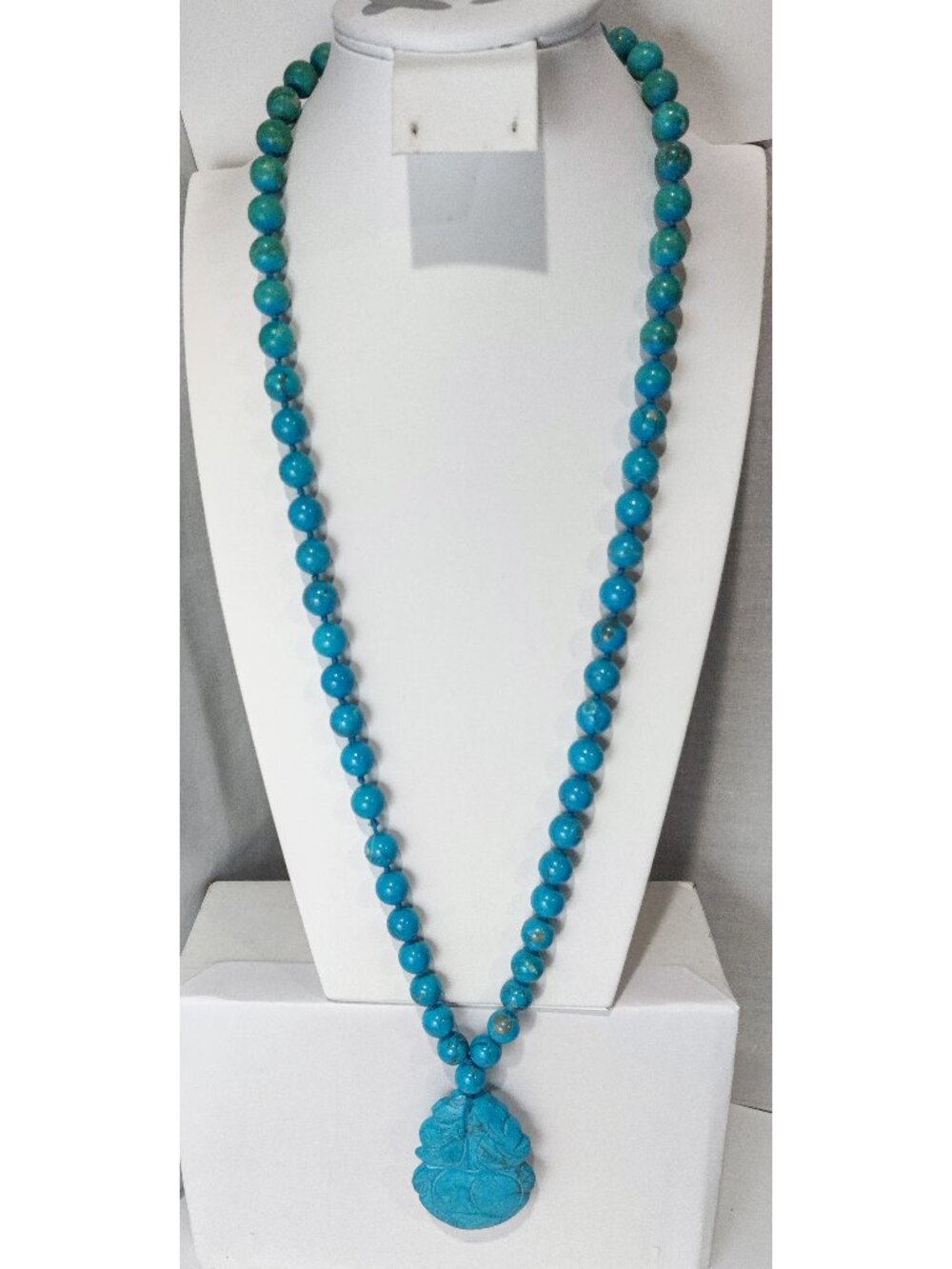 Vintage Chinese Export Hand-Carved Stone Statement Necklace